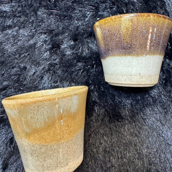 Rustic Ceramic Handmade Glazed Shot Glass Cup Set Of 2 Brown & Beige - Picture 2 of 8